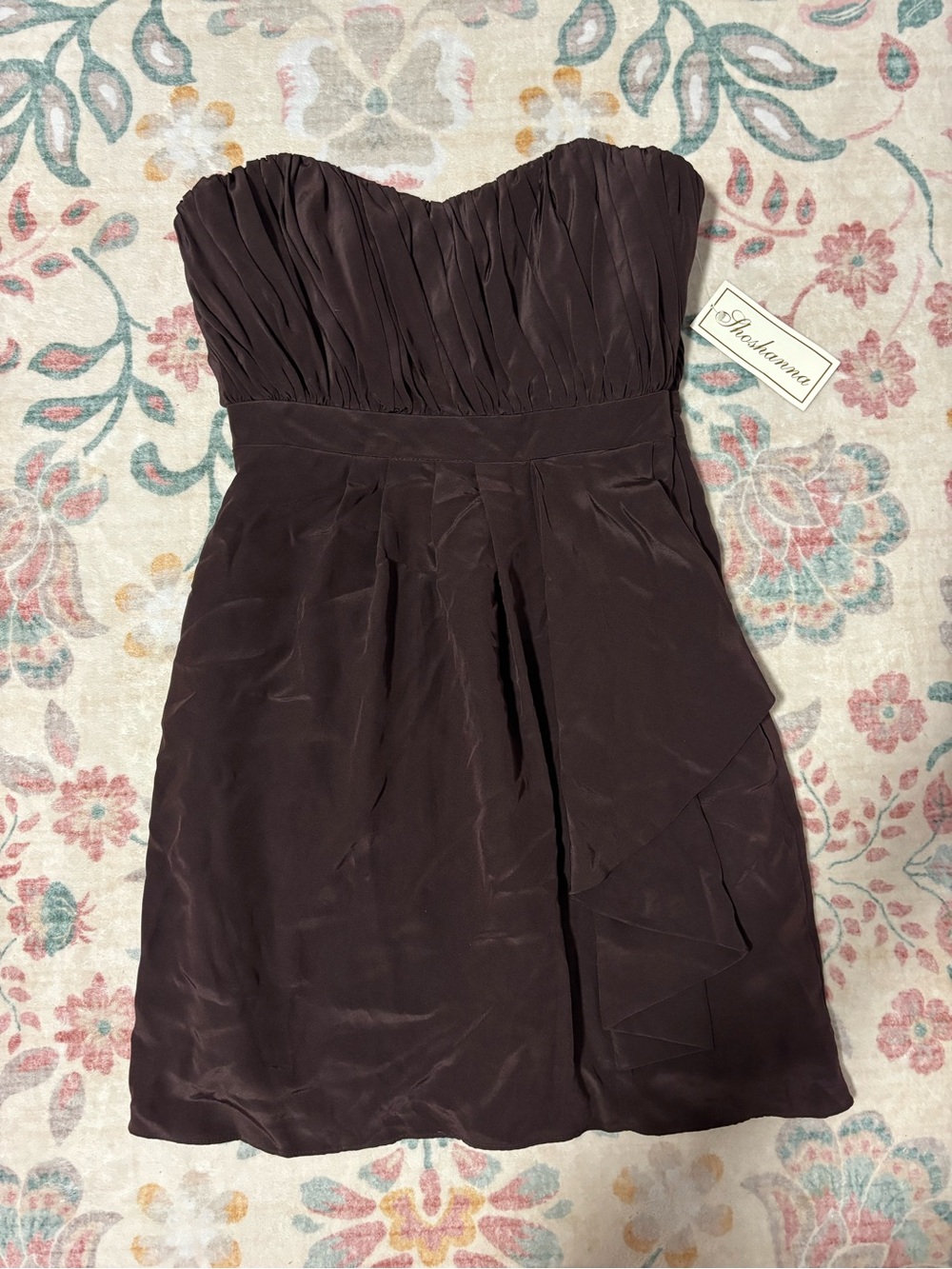 Shoshanna Silk Vintage Strapless Ruched Sweetheart Dress in Deep Brown